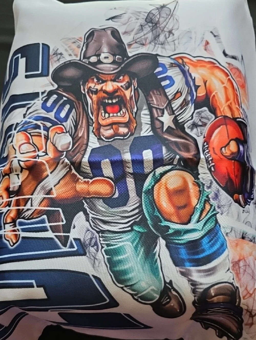 Cowboy Football Player Graphic Throw Pillow Case - Blue, Green, Orange